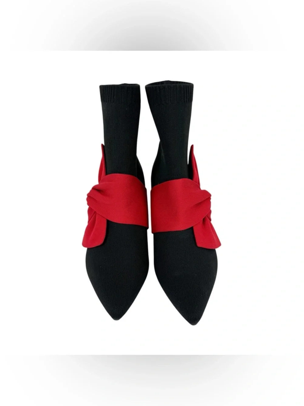 Vivaia Athena Pointed Toe Ankle Heel‎ Boot Bow Detail Black Ruby Red Size 9/40